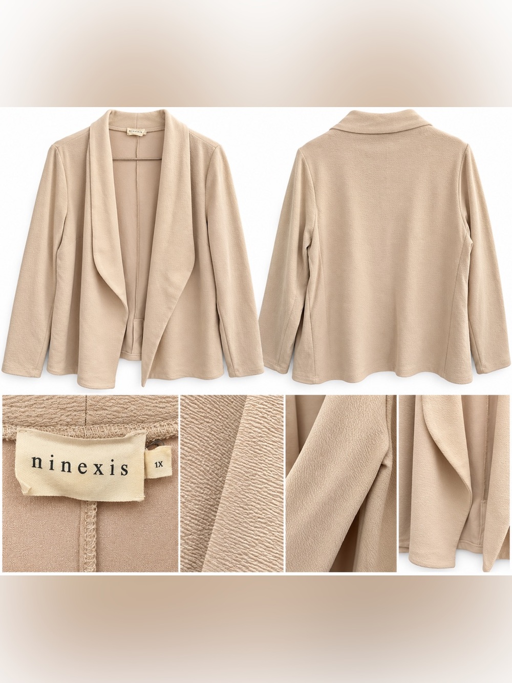 Ninexis Beige Open Front Blazer Jacket Textured Knit 1X